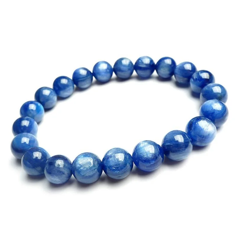 

100% Genuine Blue Natural Kyanite Gemstone Bracelets Women Men Stretch Charming Crystal Round Bead Natural Bracelet 9mm AAAAA