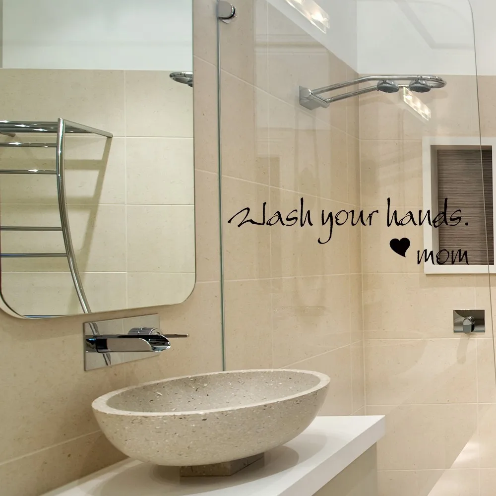 Bathroom Wall Quote Wash Your Hands Mom Vinyl Wall Decal Sink Quote