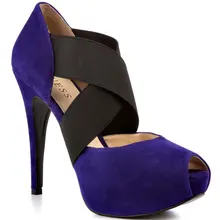 Royal Blue Cross Strap Women Pumps Elastic Band Shoes Platform Round Toe Thin High Heel Stilettos