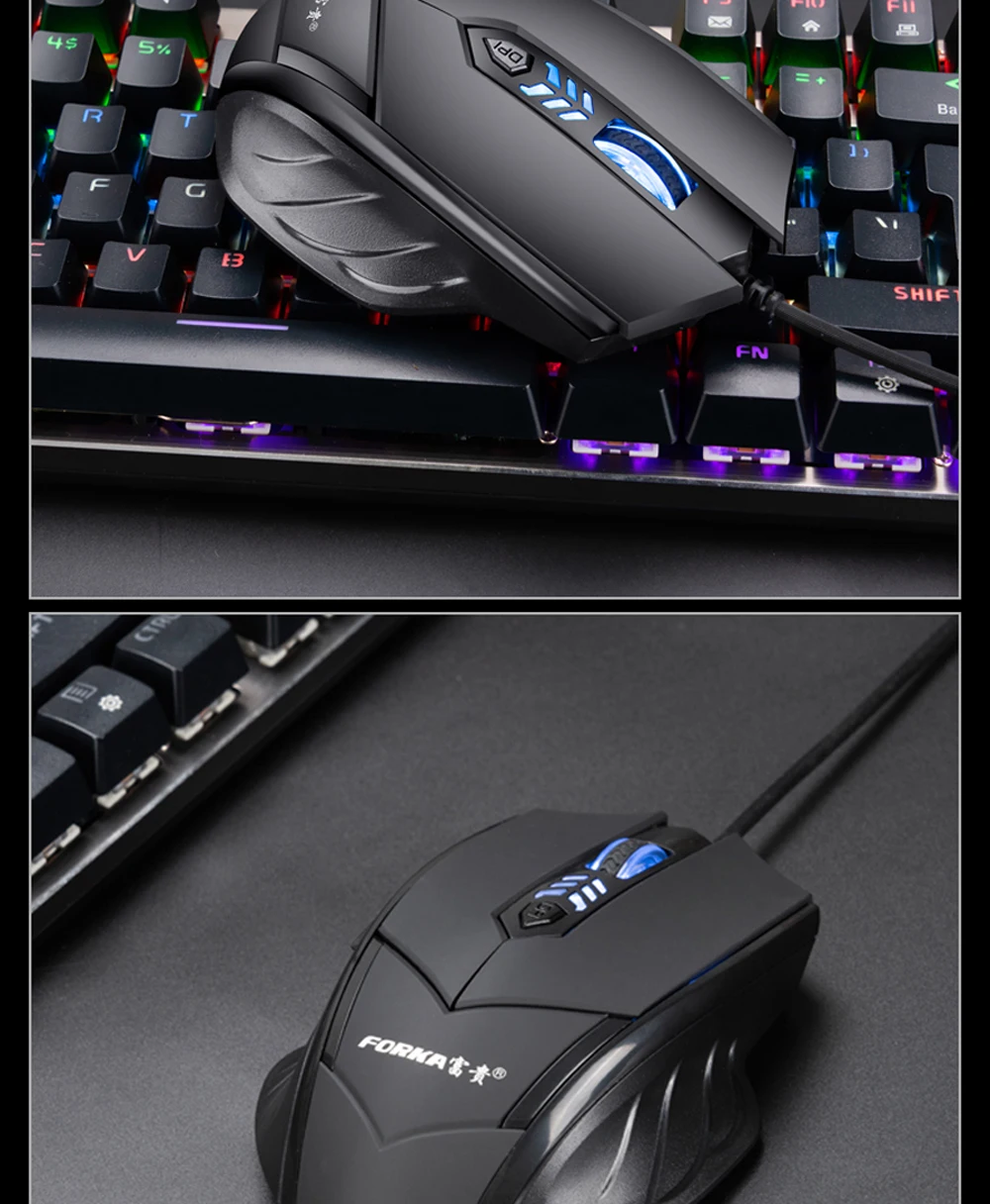 Проводная игровая мышь FORKA Silence Click, 6 кнопок, USB, бесшумный светодиодный оптический кабель, эргономичная компьютерная мышь, Мыши для ПК, ноутбука, геймера