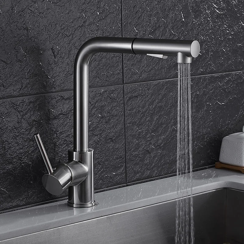 Kitchen Faucet Single Handle Pull Out Kitchen Tap Single Hole Handle 360 Rotate 304 Stainless Steel Swivel Sink Mixer Tap 9916S