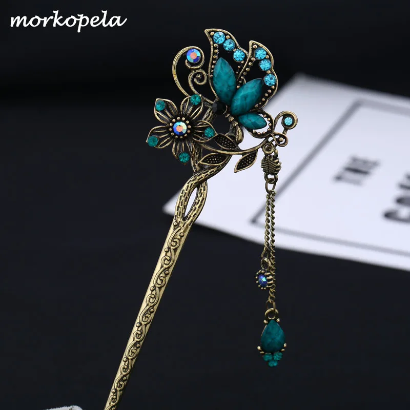 

Vintage Rhinestone Butterfly Hair Stick Jewelry Vintage Wedding Hair Accessories Charm Metal Hairpins