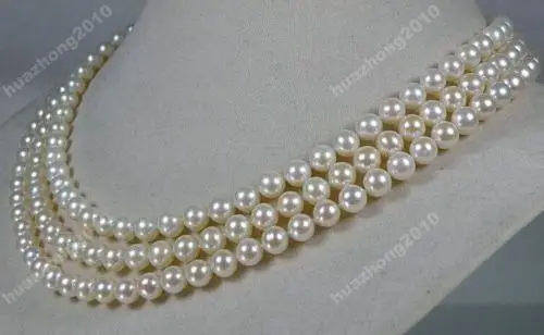 

Hot selling free shipping****** Genuine AAA+ 6.5-7mm round white cream akoya sea pearl necklace 14k gift 50
