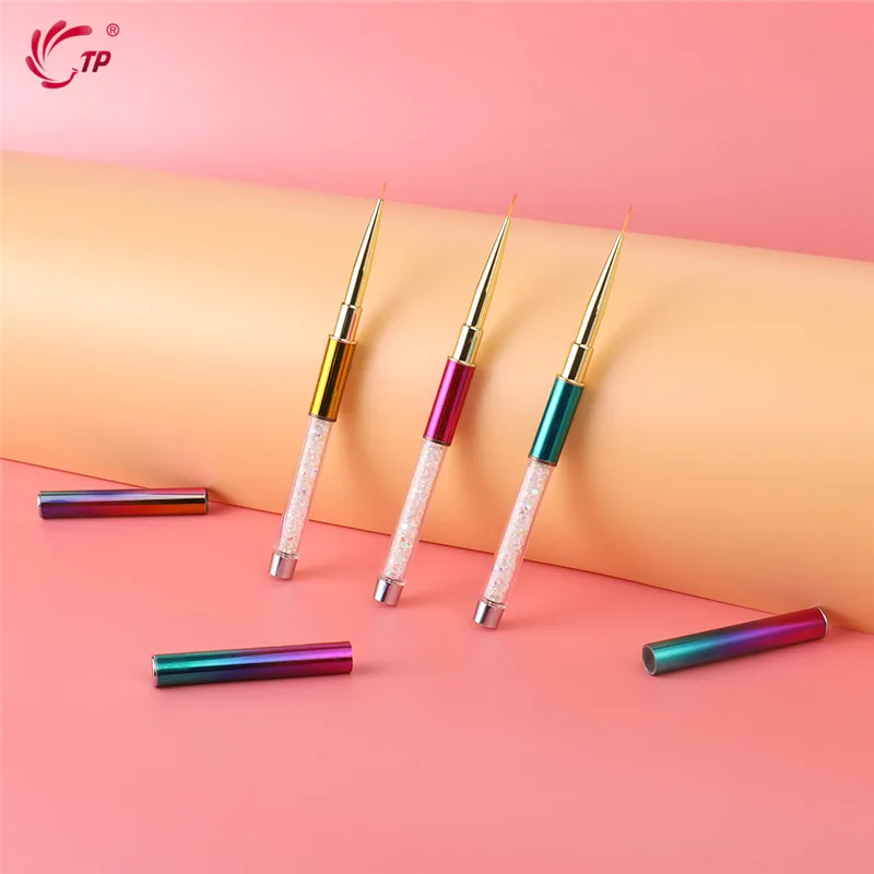Lidar com Acrílico Unha Arte Forro Escova Gradiente Cor Strass uv Gel Polonês Francês Linha Imagem Pintura Desenhar Escovas tp 6 - 9 11mm 1 escova gradiente cor strass lidar com acrílico