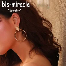 

Bls-miracle Bijoux Gold Color Big Round Earrings For Woman Boho Leopard Head Geometric Earring Party Girl Gift Jewelry 2018 New