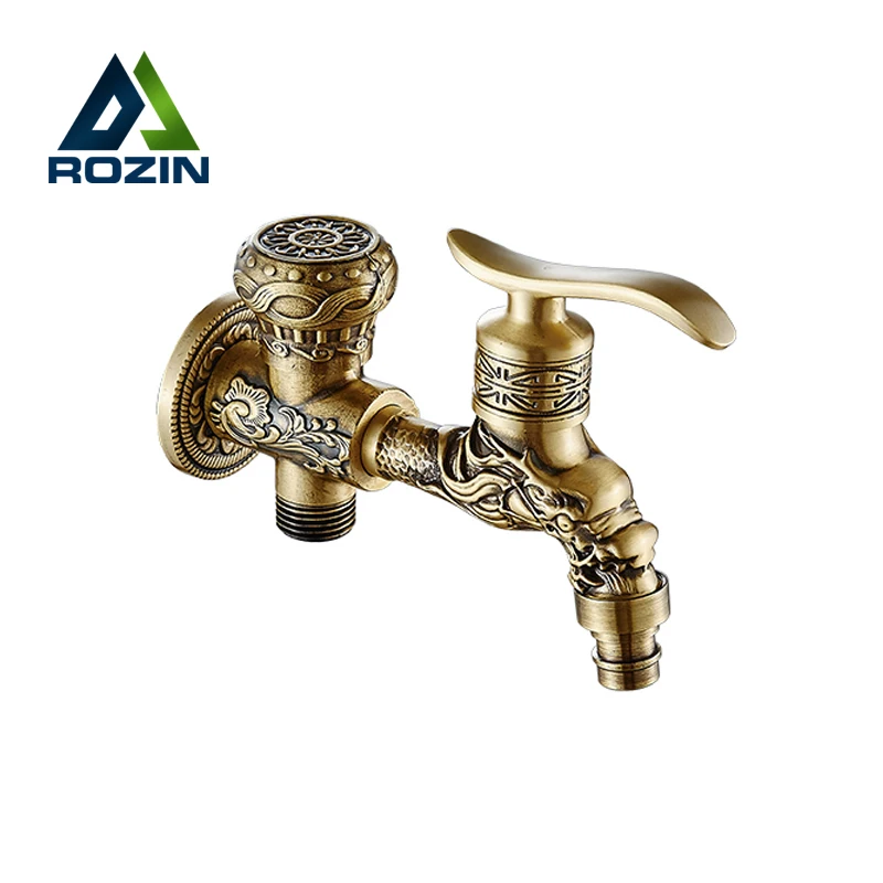 

Free Shipping Dual Functions Washing Machine Taps Dual Handle Double Spout Water Faucet Wall Mounted Artistic Balcony Cold Water
