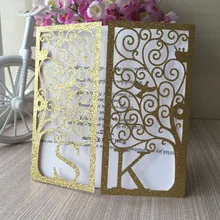 50 шт./лот лазерная резка блестящая бумага пользовательское имя обручальное свадебное приглашение карты вечерние банковские карты украшение для центрального элемента