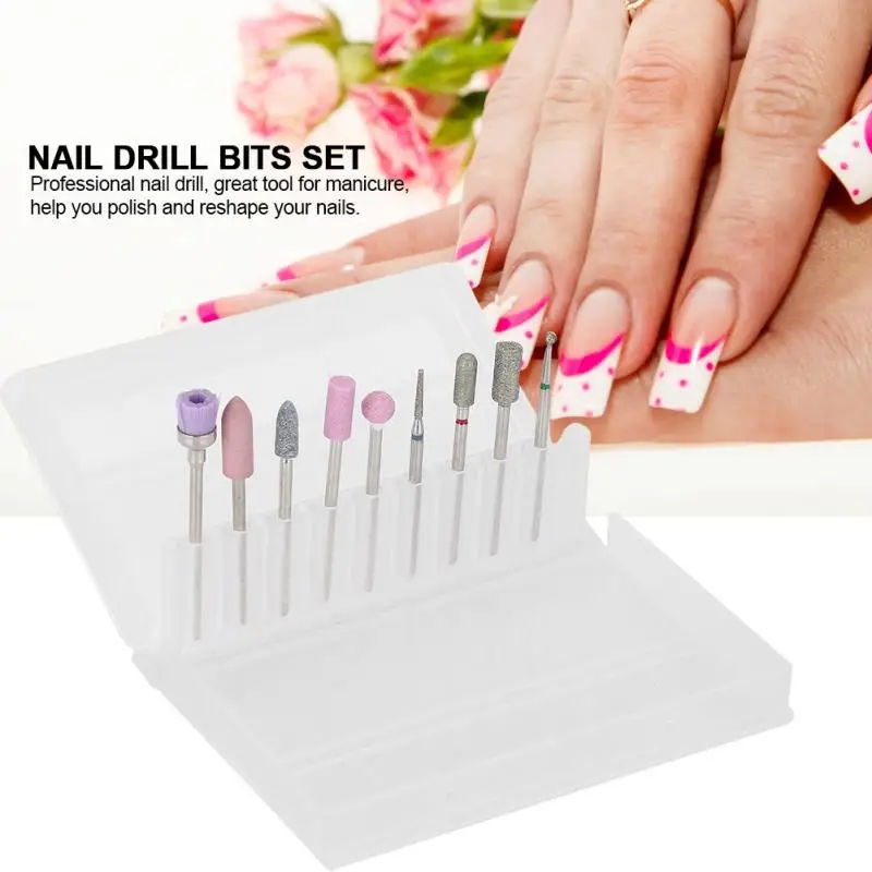 

9Pcs Emery Nail Drill Bits Set Polishing Grinding Head Manicure Tools Nail File Bit Manicure Pedicure Drills Machine Accessories