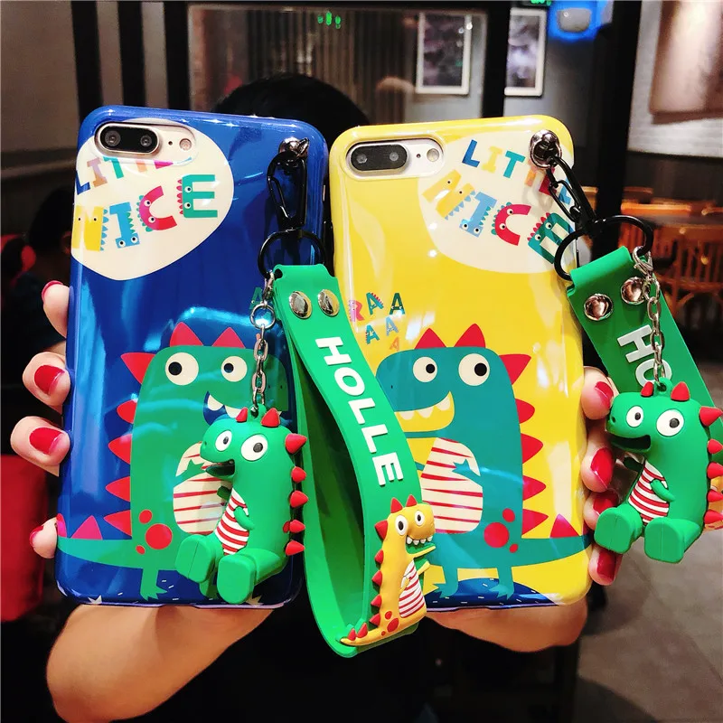 

Japan Korean cartoon fashion dinosaur doll bracket wrist couple soft cover case for iphone 6 7 8 plus X XR XS MAX phone cases