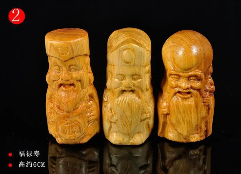

Chinese Wood Handwork Carving 3 Longevity God Fu Lu Shou Life Statue Set