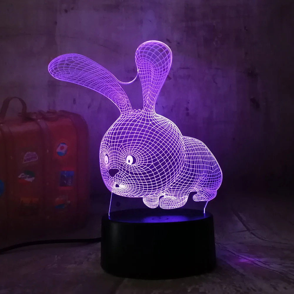 Мультяшный 3D светодиодный светильник ing Animal Rabbit акриловый RGB Ночной светильник USB сенсорный контроль домашний декор настольная лампа Рождественский подарок для детей