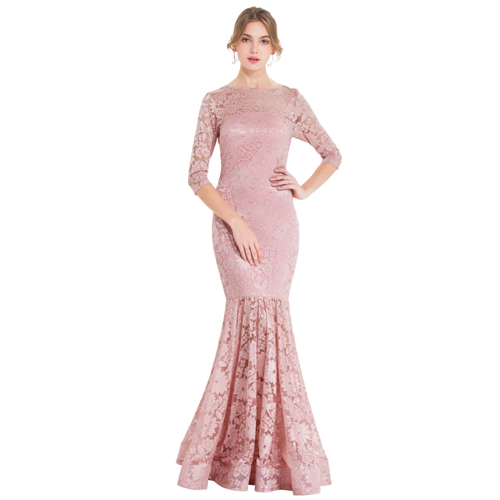 Женское вечернее платье Angel fashions белое кружевное с рукавом до локтя розовое