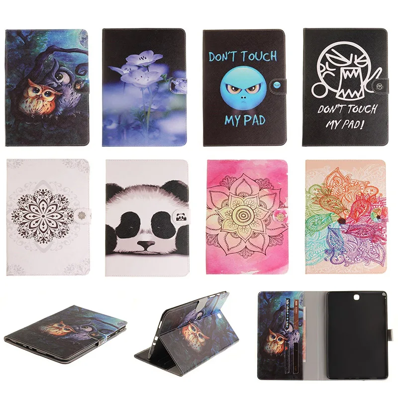 

For Samsung Galaxy Tab A 9.7 T550 T551 T555 Case Fashion Flower Panda Owl Style PU Leather Flip Wallet Tablet Back Cover Capa