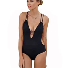 

Black White One Piece Swimming Suit For Women Deep V Neck Swimsuit Women Backless Swimwear Women Bodysuit Women's Bikinis 2019