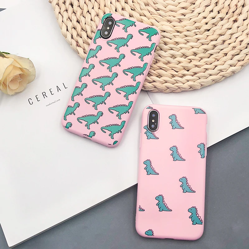 

Cute Dinosaur Patterned Phone Case For iphone 6 6S 7 8 plus Cases For iphone X 5 5S SE XR XS Max Soft Cover Cartoon Matte Capa