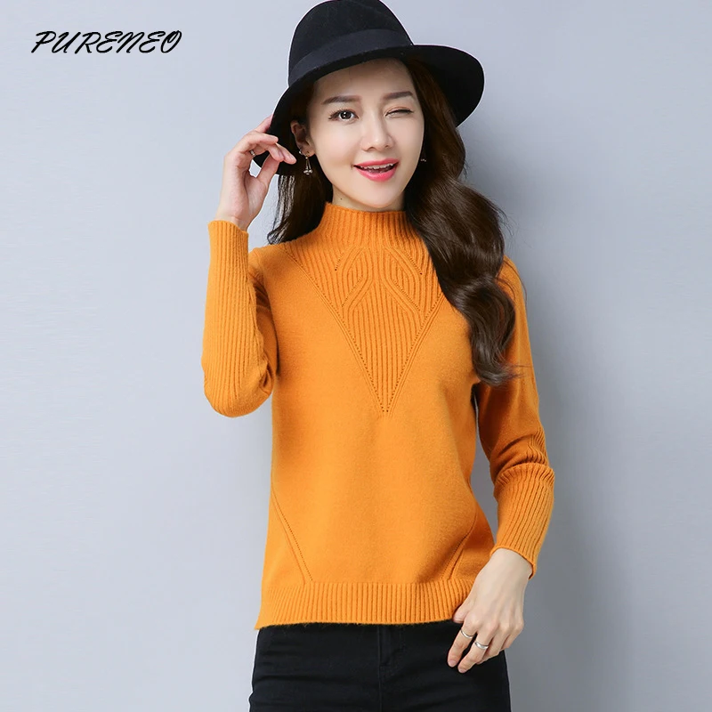PURENEO new solid fashion thick o-neck pullovers sweater | Женская одежда