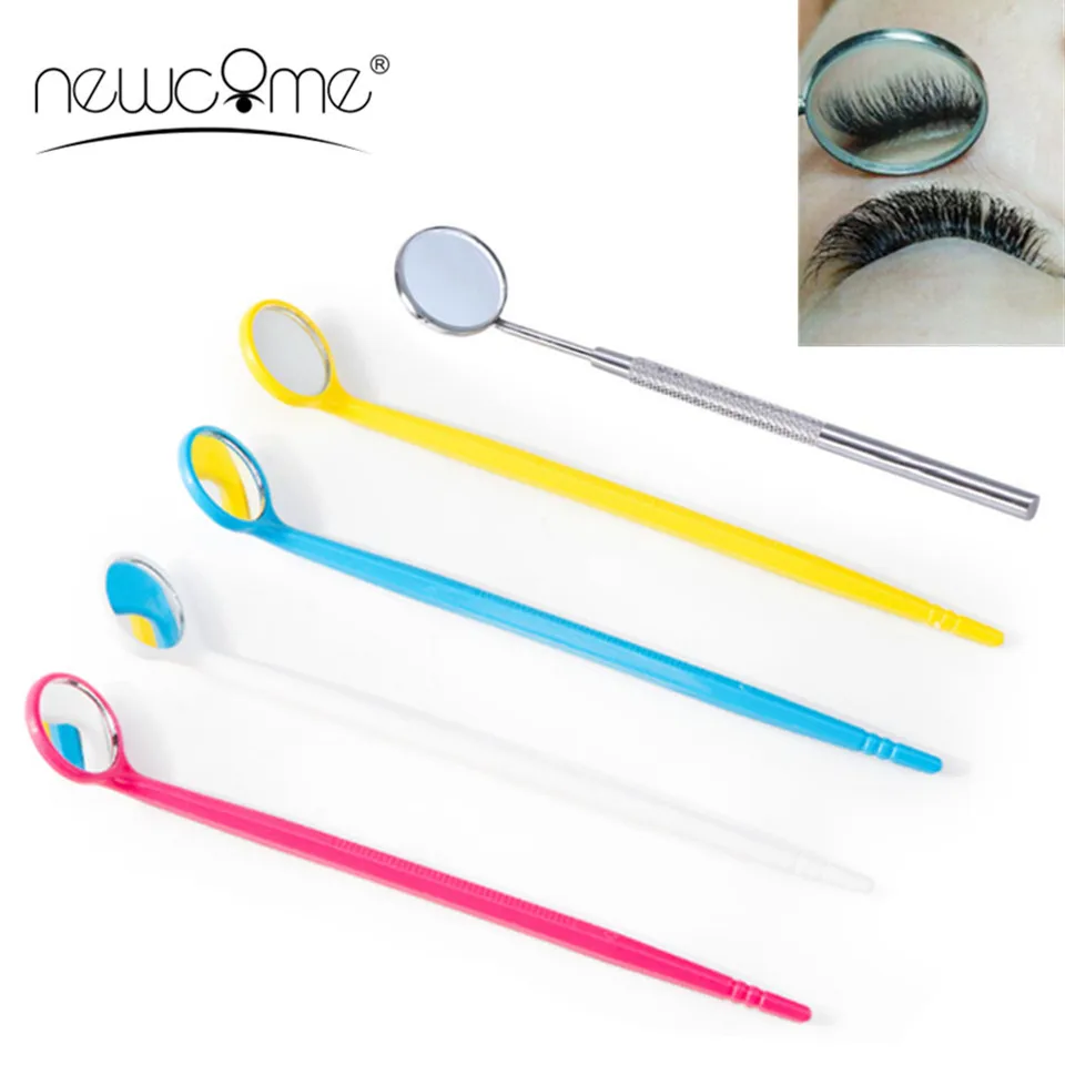 

NEWCOME 1PC Stainless Steel Checking Mirror For Eyelash Extension 4 Colors Plastic Steel Check Mirror Mouth Tooth Professional