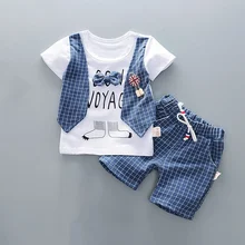 Летняя одежда для маленьких мальчиков; комплект из 3 предметов: клетчатые шорты с короткими рукавами и повседневные штаны