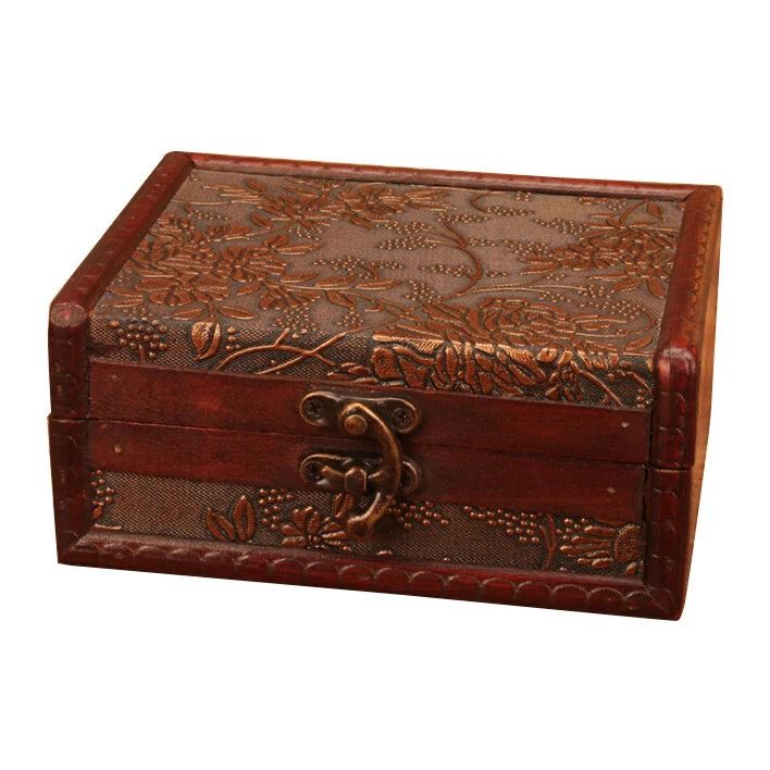 

Vintage grapes pattern Storage Trunk Box Jewelry Holder with Lock,wine red