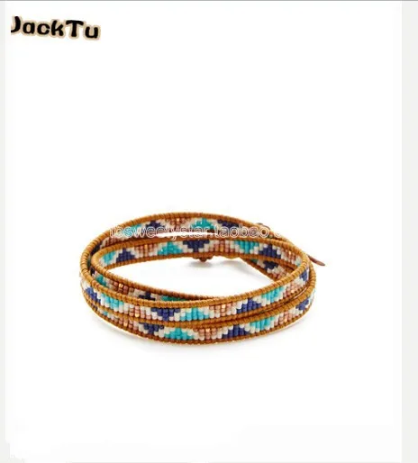 

blue white mixed color triple wrap seed beads bracelet for woman