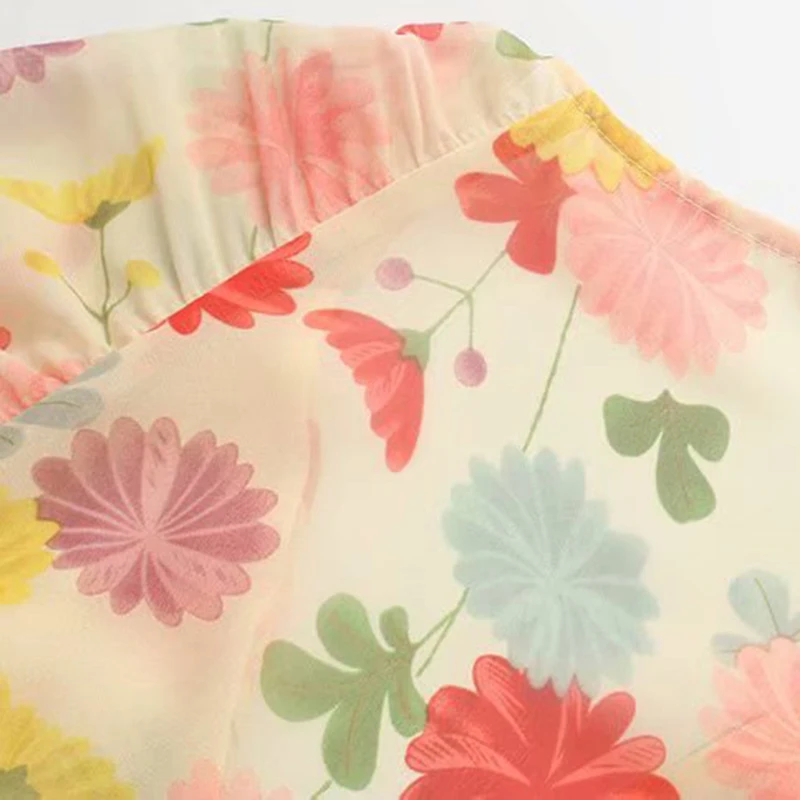 Vintage Elegant Floral Print Ruffles Wrap Chiffon Midi Dress Women Fashion Sleeveless Bow Tie Sashes Beach Dresses Vestidos