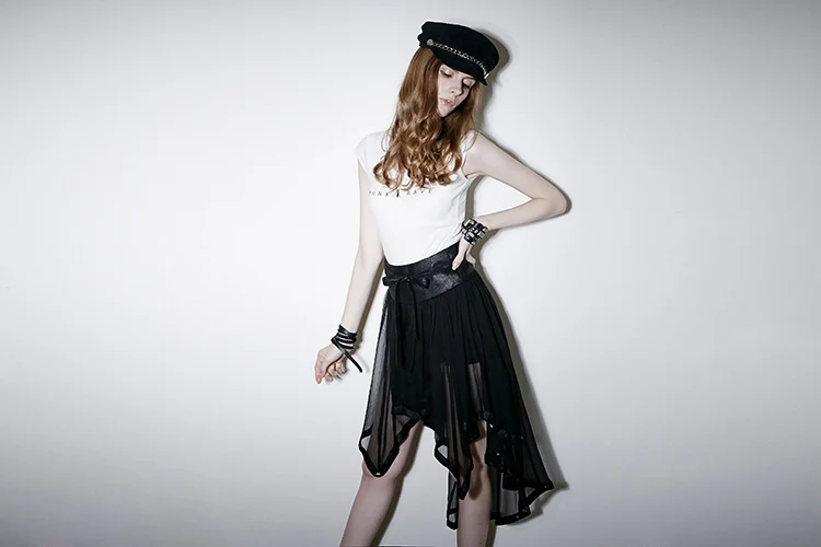 Женские шифоновые юбки-кюлоты в стиле панк-рейв, в стиле милитари, черные, модные, сексуальные, с вырезом, юбки длиной до колен, юбка в стиле Харадзюку
