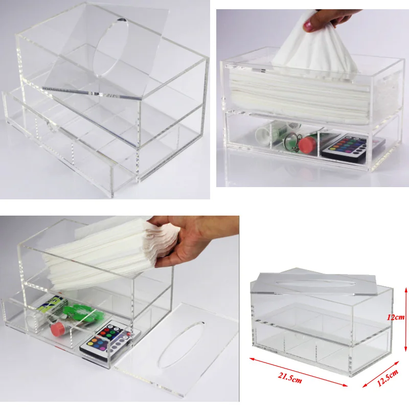 

Transparent Multifunctional Tissue Box With Drawer Acrylic Desk Storage Case Clear Napkin Organizer Home/Hotel Tissue Storage