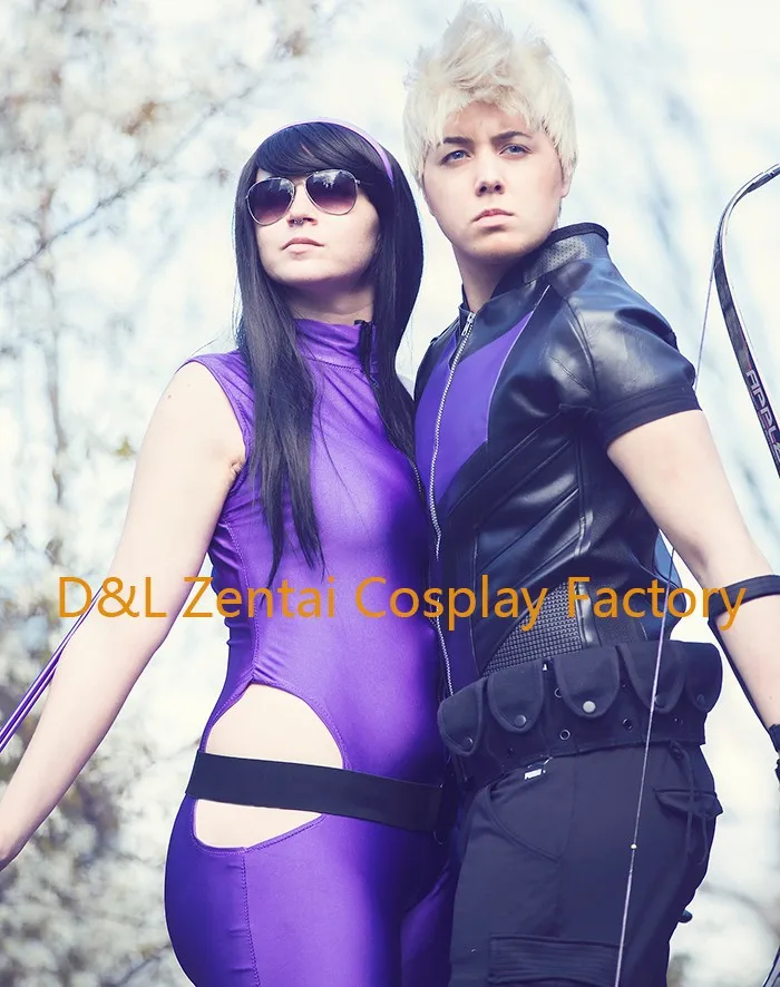 Free Shipping DHL Sexy Women Kate Bishop Costume Purple Color Lycra Spandex Superhero Costume Zentai Catsuits SHS418 (3)