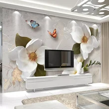 Пользовательские обои для стен 3 D современное искусство в европейском стиле росписи белый цветок гостиная ТВ фоны для фотосъемки настенная ткань
