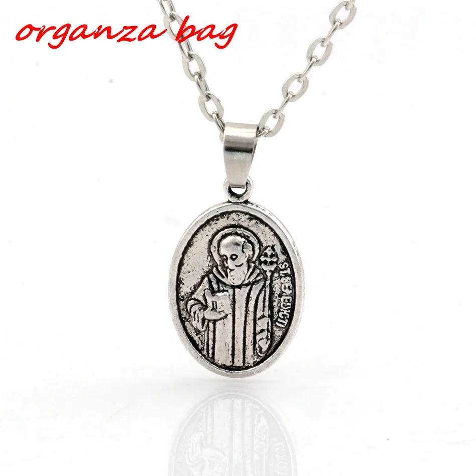 

Hot ! 2pcs Antiqued Silver Alloy St benedict Charms Pendant necklace Clavicle chain c11