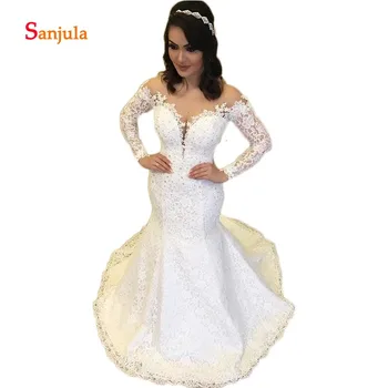 

Long Sleeve Mermaid Wedding Dresses Sweetheart Lace Wedding Gowns 2019 Backless Country Bridal Dresses robe de mariee D477