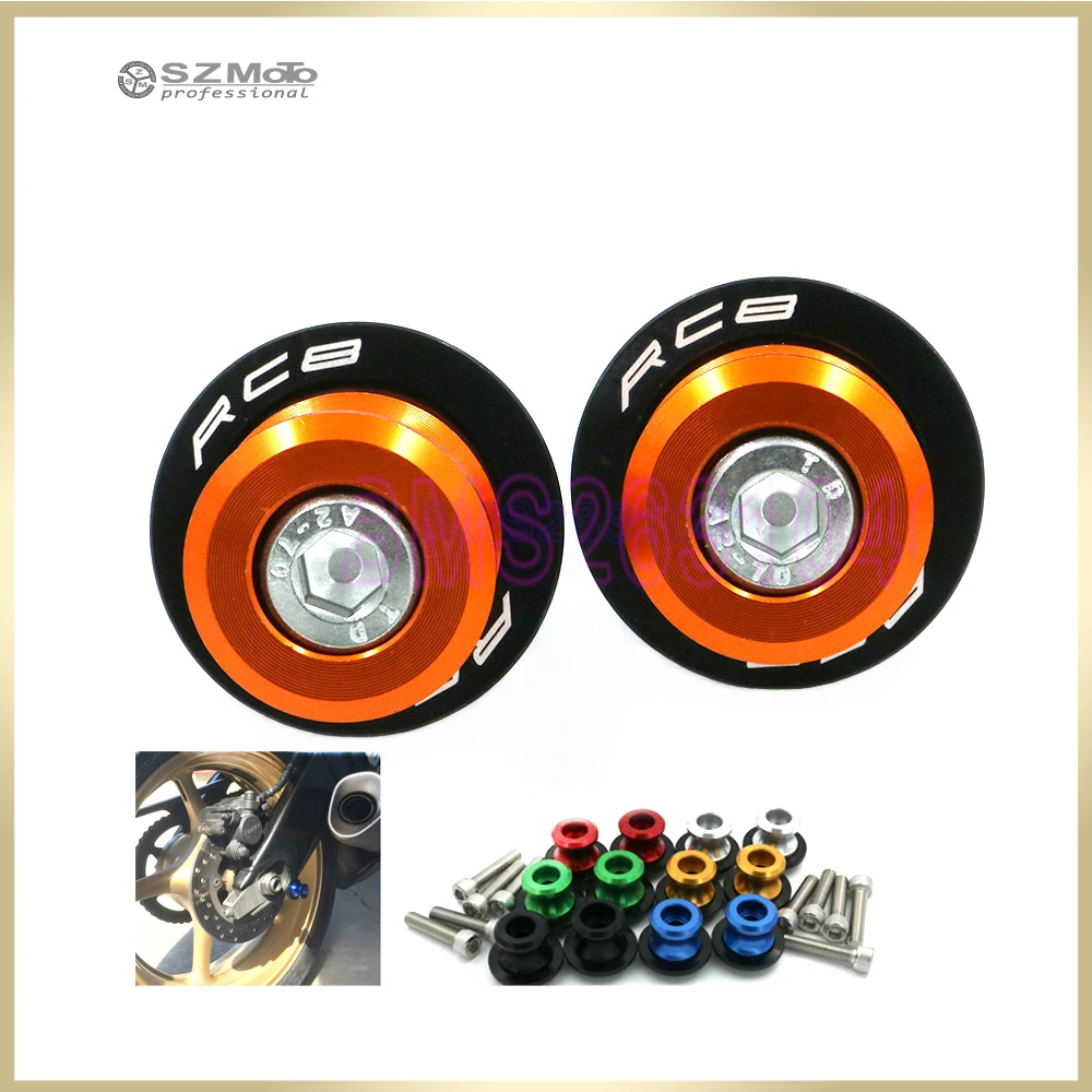 

For KTM RC8 1190 RC8R Motorcycle Accessories Swingarm Spools slider M8 stand screws With Logo Orange Aluminum