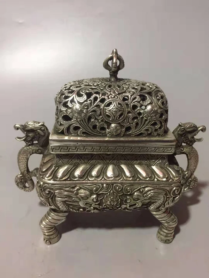 Изысканная китайская декоративная курильница из белой меди с отверстиями