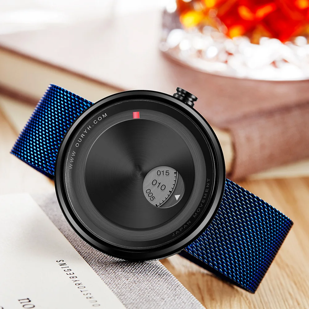 En Ligne Cadeau SINOBI D or Geek Montres Hommes Creative Mode Poignet Montres De Rotation Plaque de Cadran avec Milan Sangle Relogio Homme Japon Movt