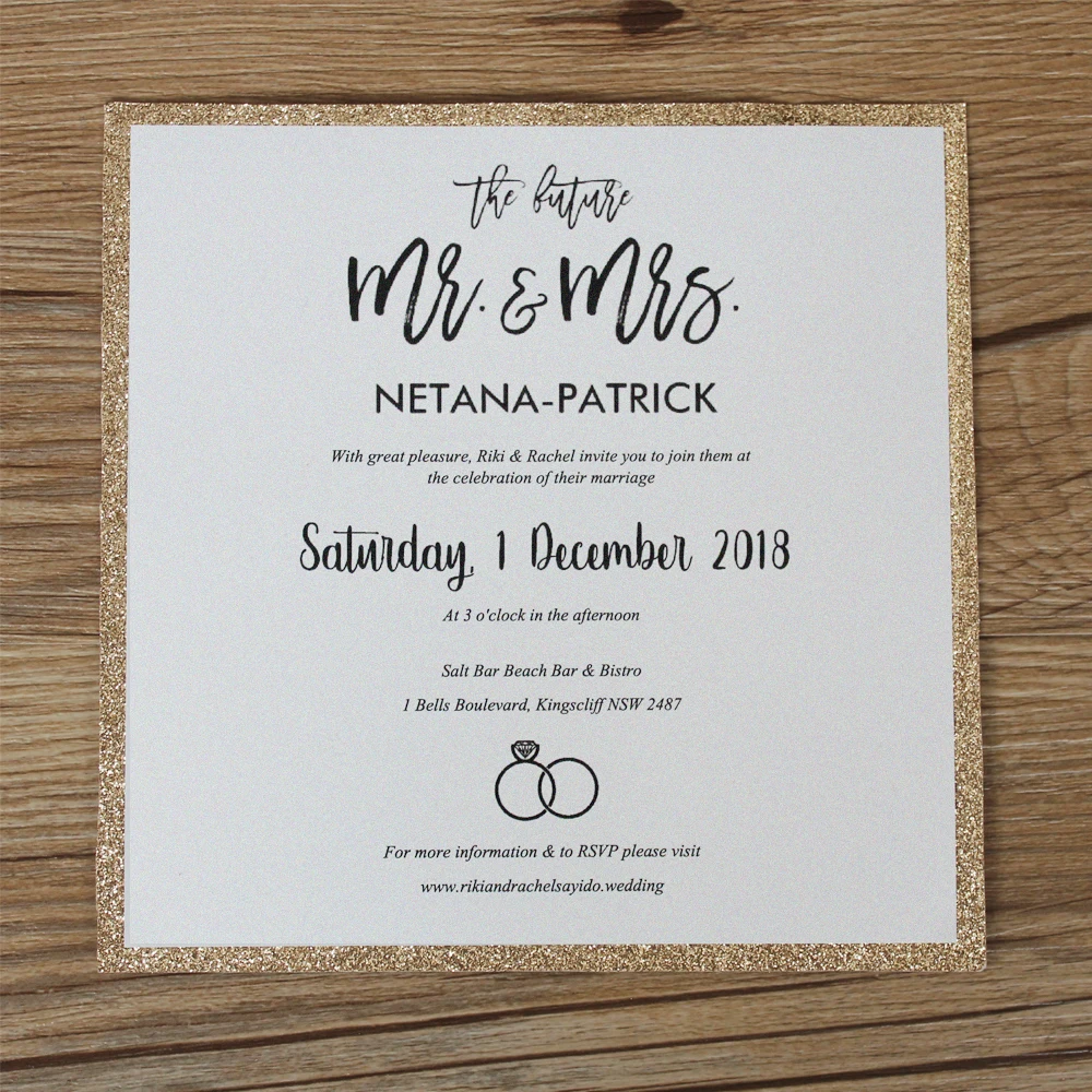  Elegant White Wedding Invitation Customized Invitations Personalized Invitation Cards with Gold Lin - 32870950690