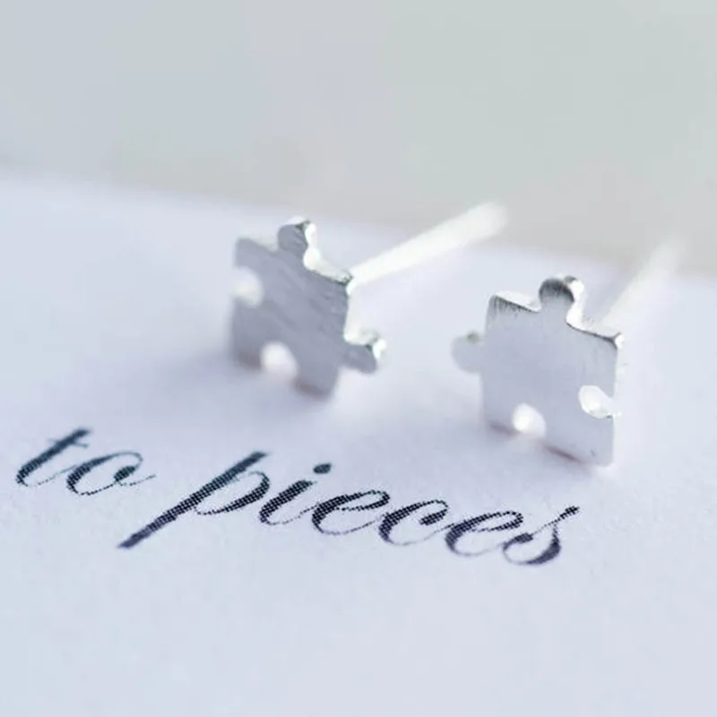 

European Fashion Cartoon Earrings for Women Simple Design Tiny Jigsaw Puzzle Stud Earrings Women As Gift Earrings Girl Jewelry