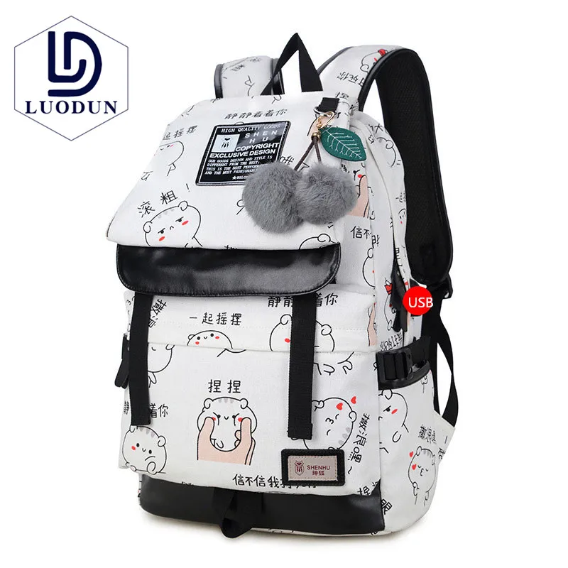 

Shoulder bag Female student casual schoolbag text canvas printed backpack waterproof wear travel bag
