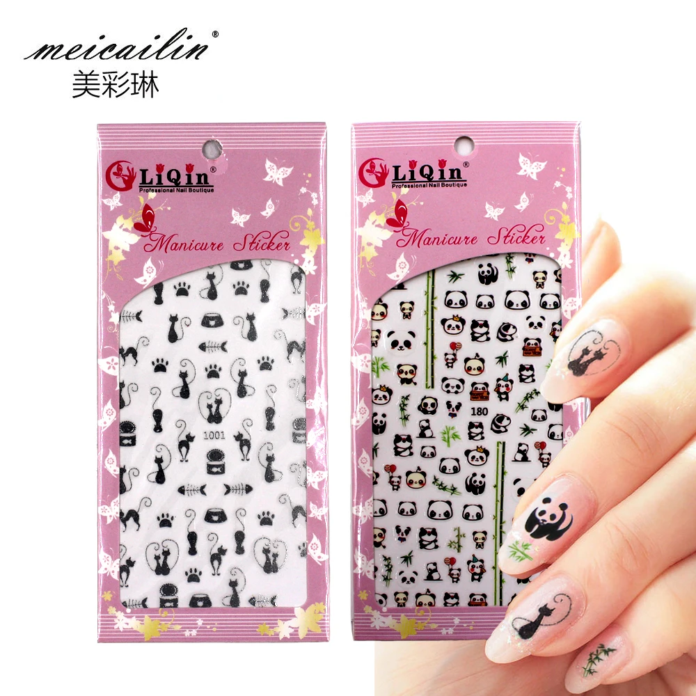 

Meicailin 1 Sheet Embossed 3D Water Nail Stickers Decals Panda Flower Cat Digital Letter 3D Nail Art Decorations Fingernail New