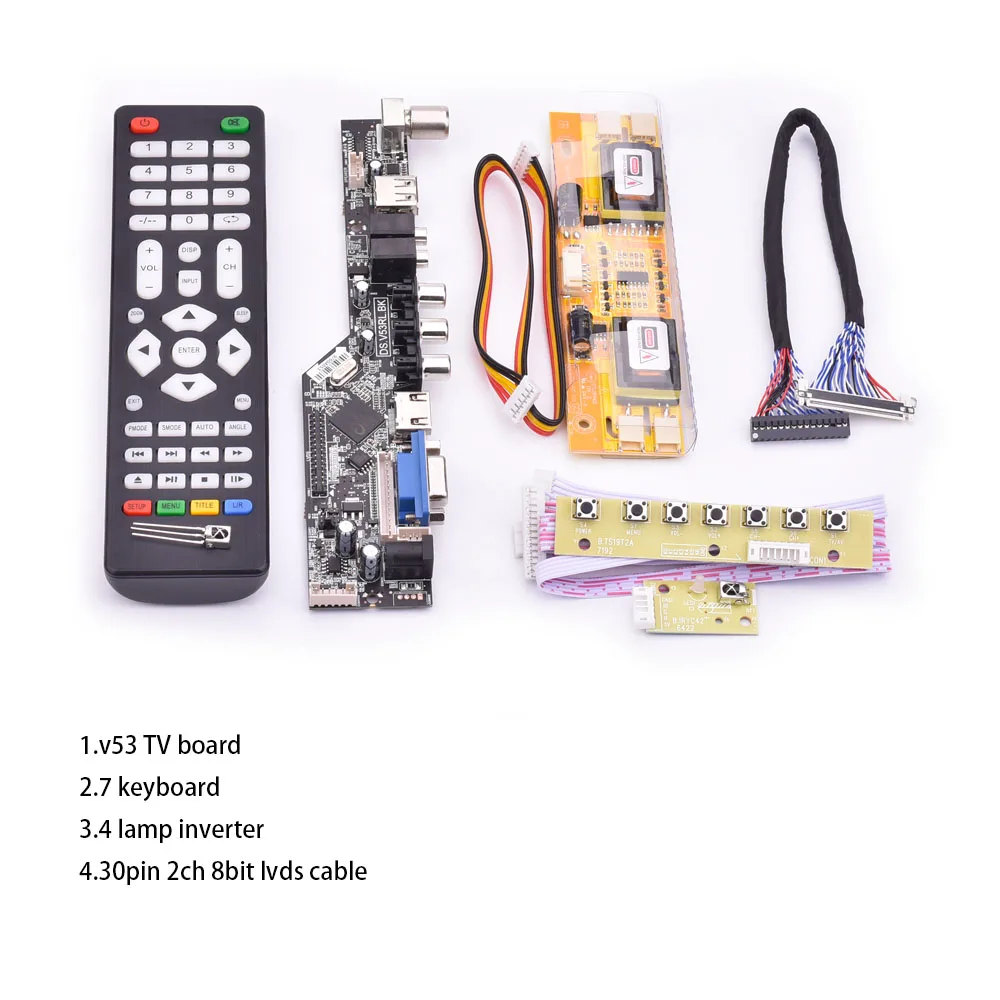 Скидка V53 Универсальный ТВ font b lcd b font плата управления 10 42 дюймов lvds драйвер платы ТВ VGA AV HDMI USB DS. V53RL. BK полный комплект для LTM190M2