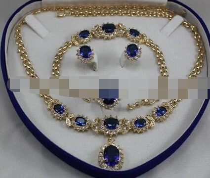 

huij 004053 Real Blue Zircon Inlay Link Bracelet earrings Ring Necklace Set
