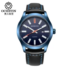 2016 Luxury Brand OCHSTIN смотреть Мужчины Кожаный Ремешок Аналоговые Кварцевые Дата Мода Повседневная Спортивные Часы мужские Военные Наручные Часы