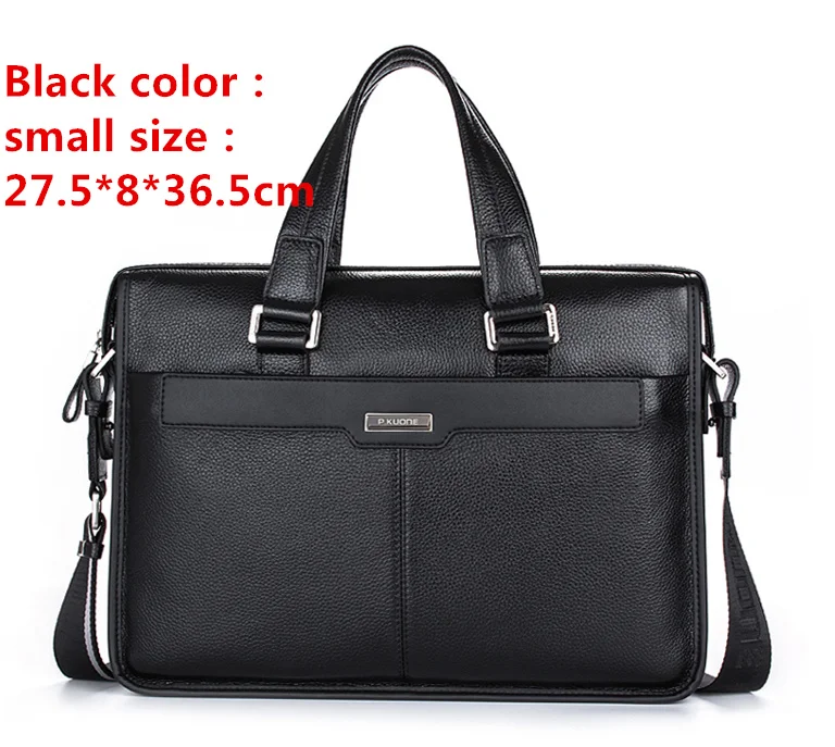 Роскошный деловой мужской портфель из натуральной коровьей кожи, мужская сумка через плечо, мужская сумка-мессенджер, брендовая сумка для компьютера - Цвет: black small
