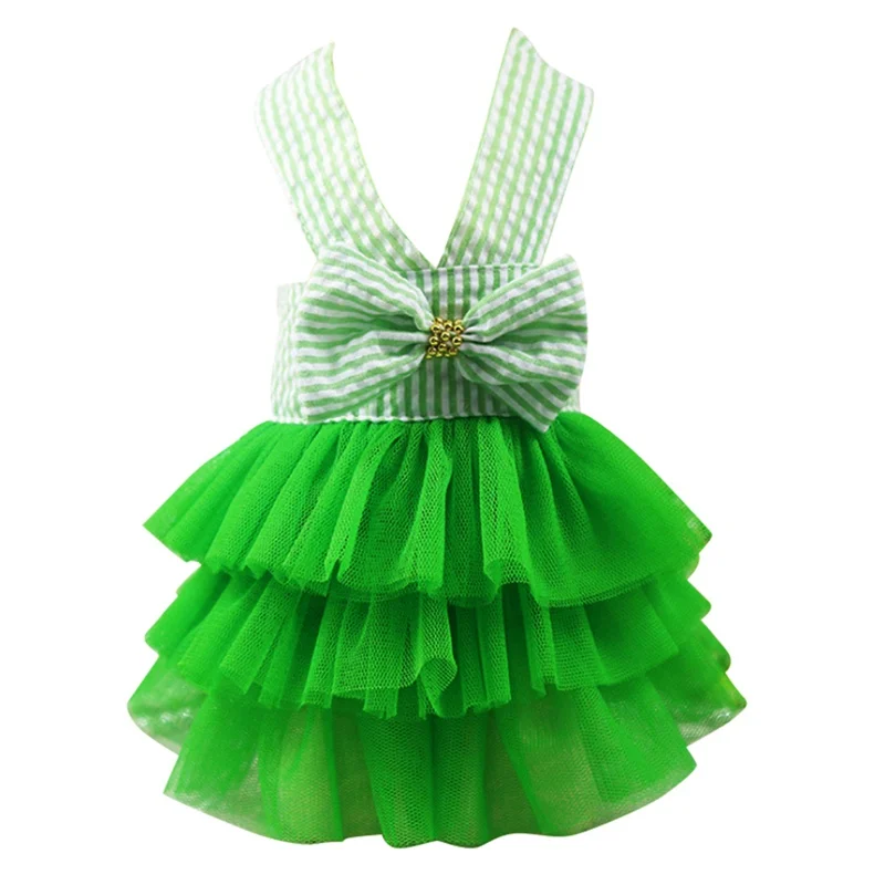 Весенне-летний костюм для домашних животных; Одежда для девочек с полосками; декорирование одежды щенков; 4 цвета - Цвет: Светло-зеленый
