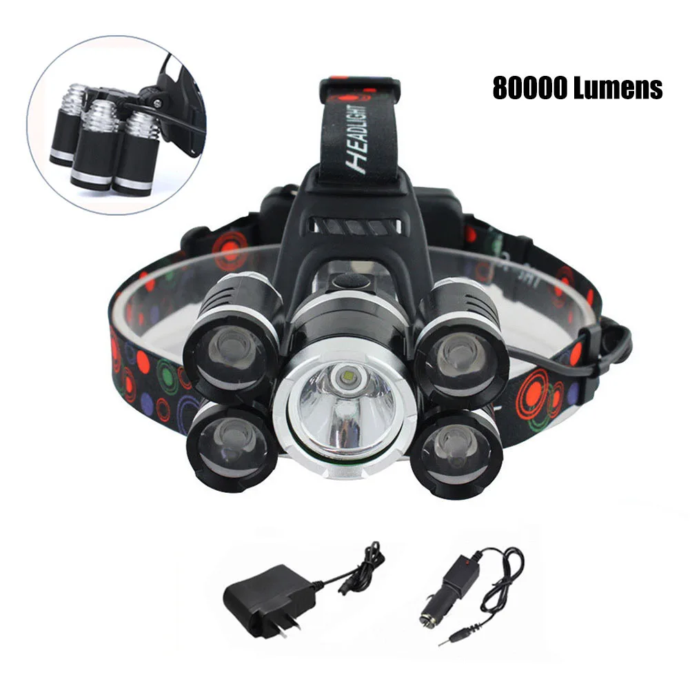 

USB Headlamp Zoomable 80000LM 5 LED XML-T6 Rechargeable Head Light CLH@8