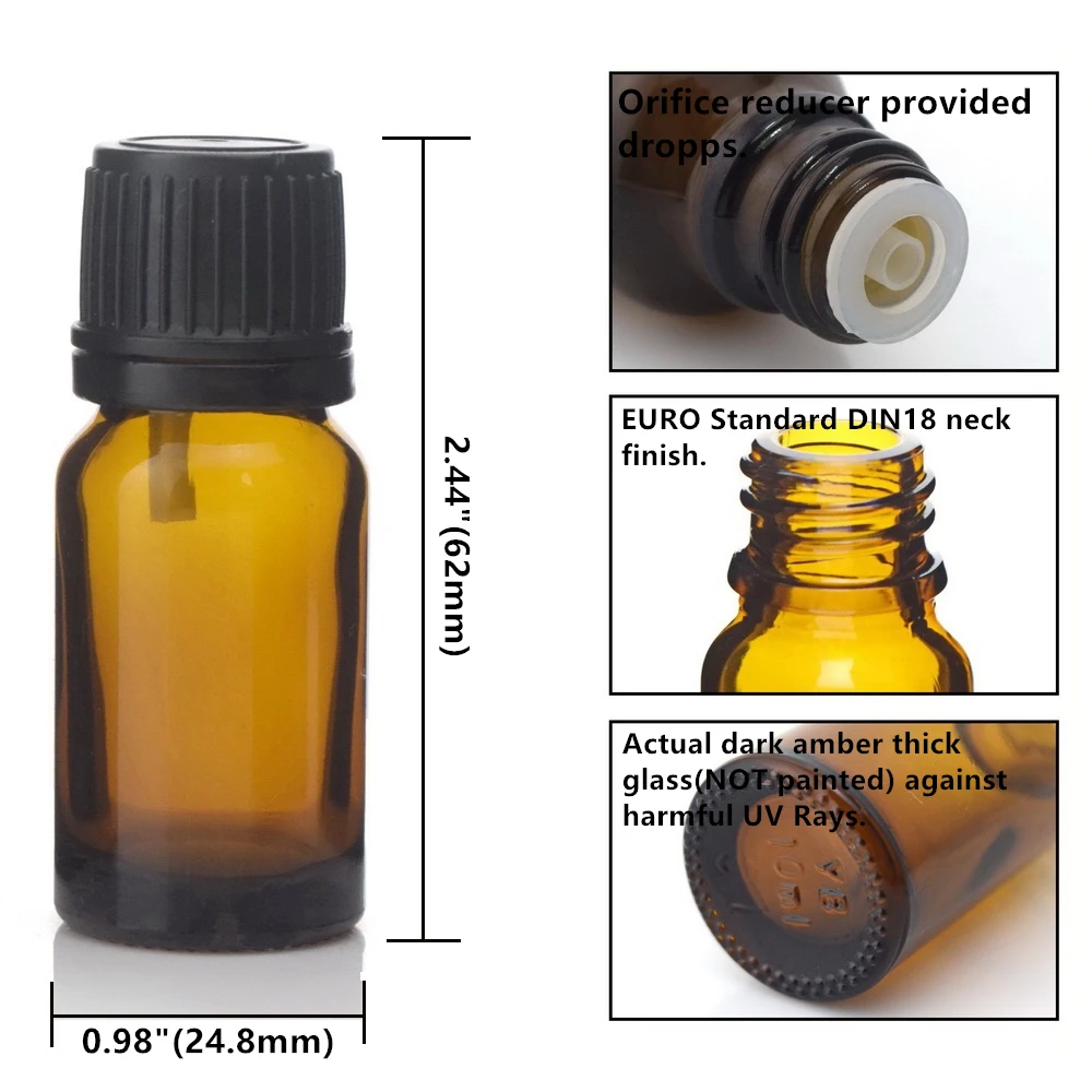 12 шт. флаконы из янтарного стекла для ароматерапии 1/3 унций 10 мл|cap bottle|glass dropper bottle