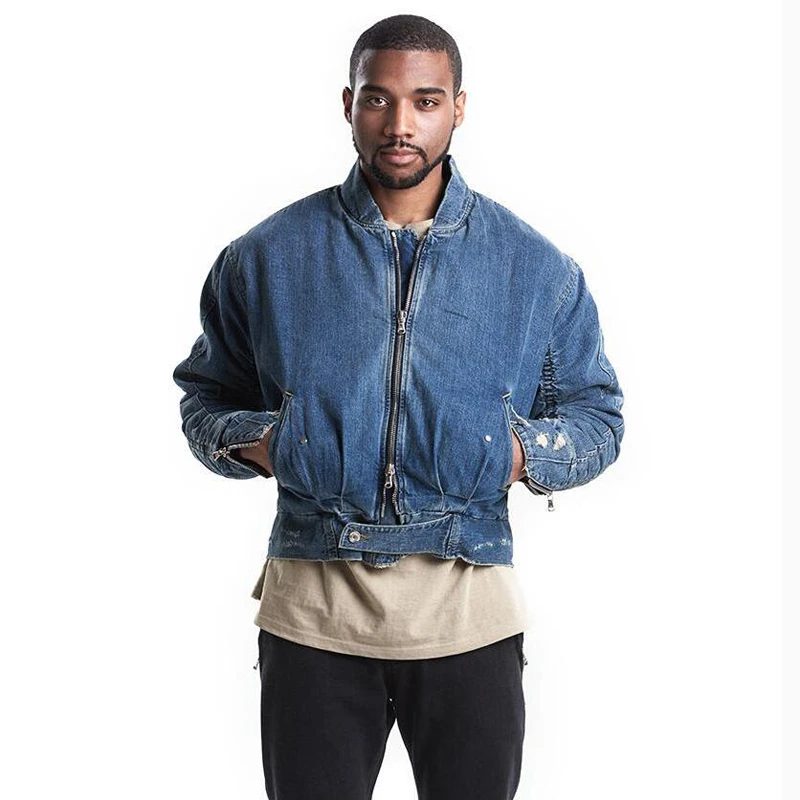 Danser Reageer meester Newest Top Military Motorcycle Men Bomber Denim Jacket Kanye West Hiphop  Broken Hole Denim Jacket - Jackets - AliExpress