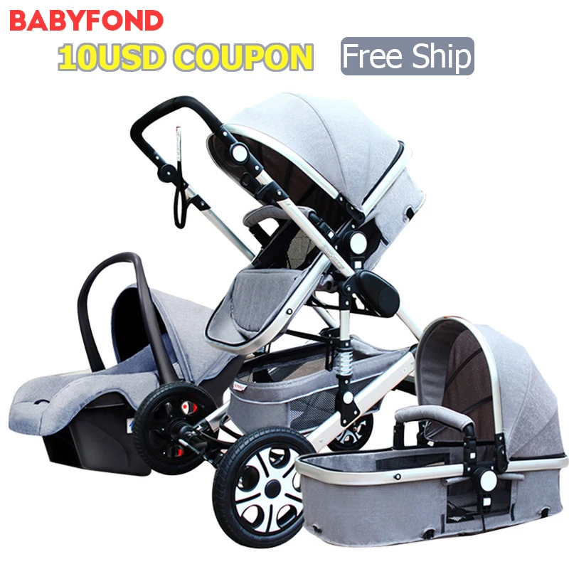 

High Landscape Baby Stroller 3 in 1 Four Wheel Folding Small Newborn Baby car set