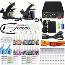 Professional tattoo kit 2 guns machines 3 ink sets power supply disposable needle Cord Kit Body Beauty DIY Tool free shipping