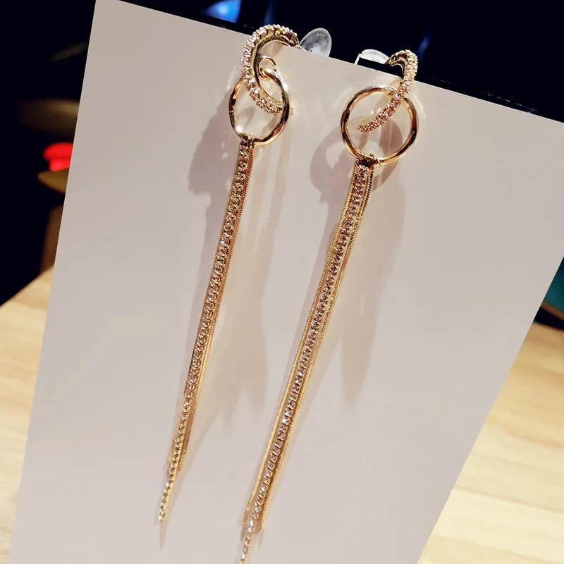 Korean Temperament Rhinestone Tassel Long Earrings For Women Fashion Party Jewelry Accessories Drop Earrings