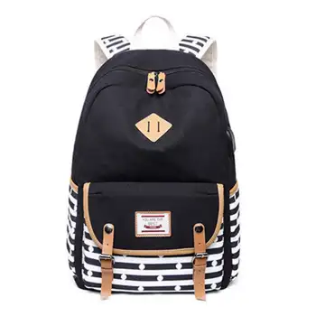 

USB Charging Port Backpack Men Women Canvas Backpack Bag School College Rucksack